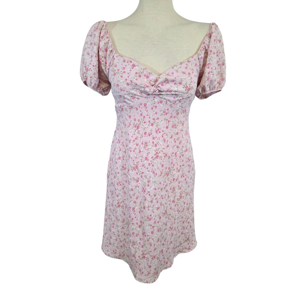No Boundaries Dress Medium Vintage Pink Floral Babydoll Puff Sleeve Coquette